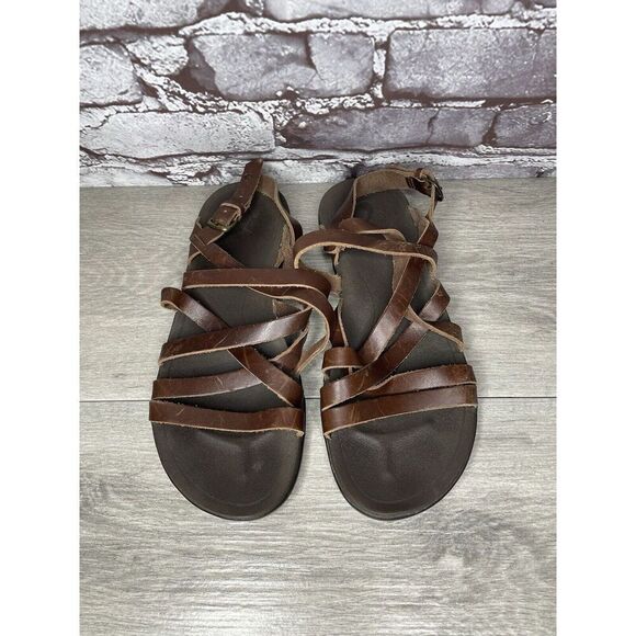 OluKai Awe Awe Brown Leather Strappy Gladiator Flat Sandals Women Sz 9M US/39EU - Picture 12 of 16